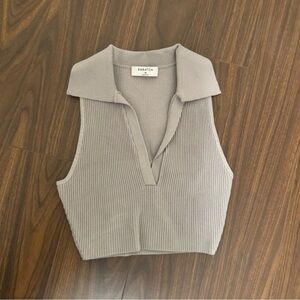 Babaton Taupe Ribbed Crop Top